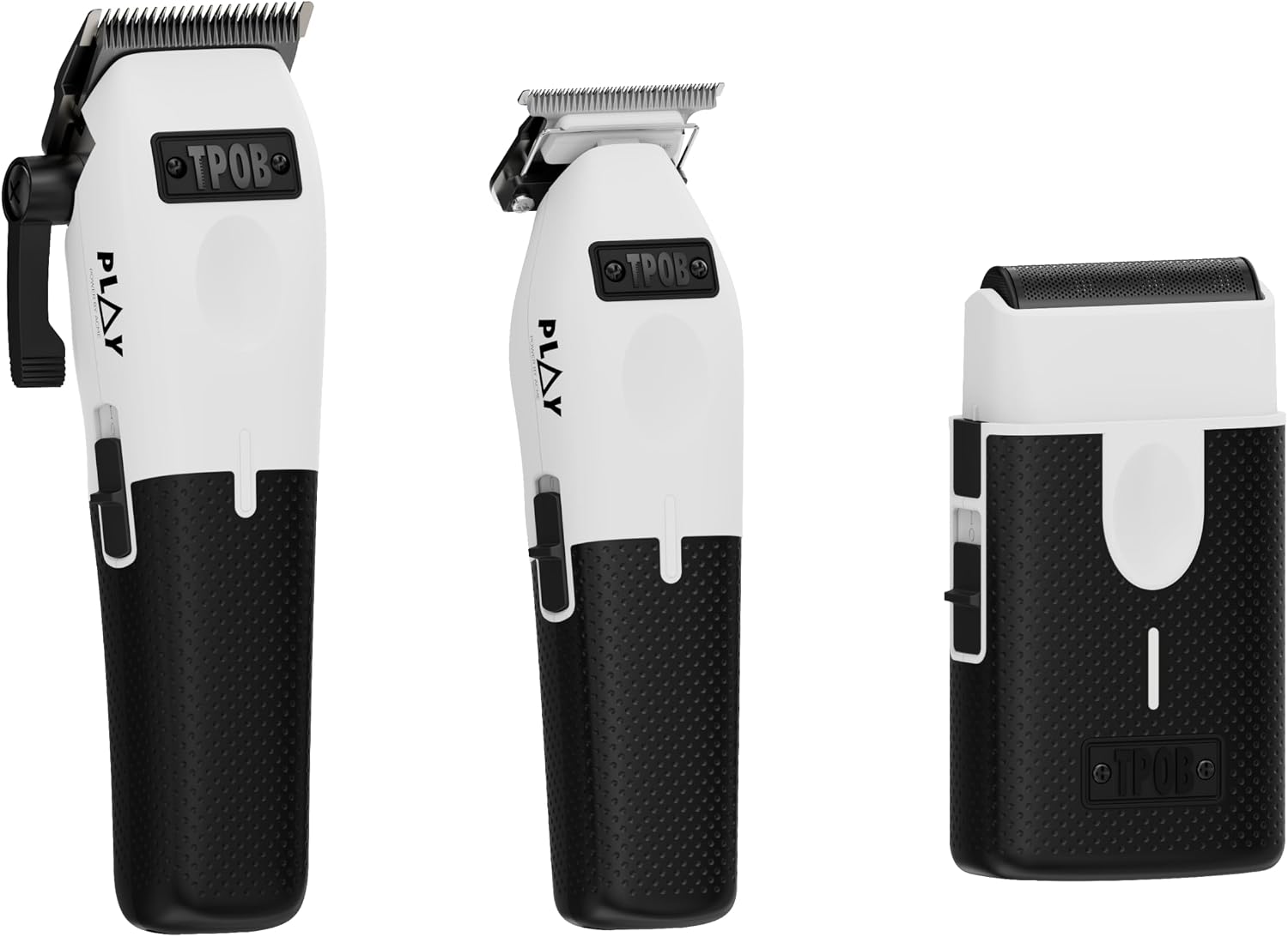 TPOB Play Barber Hair Clippers for Men 7500 RPM with Rubber Grips (White 3 Set)