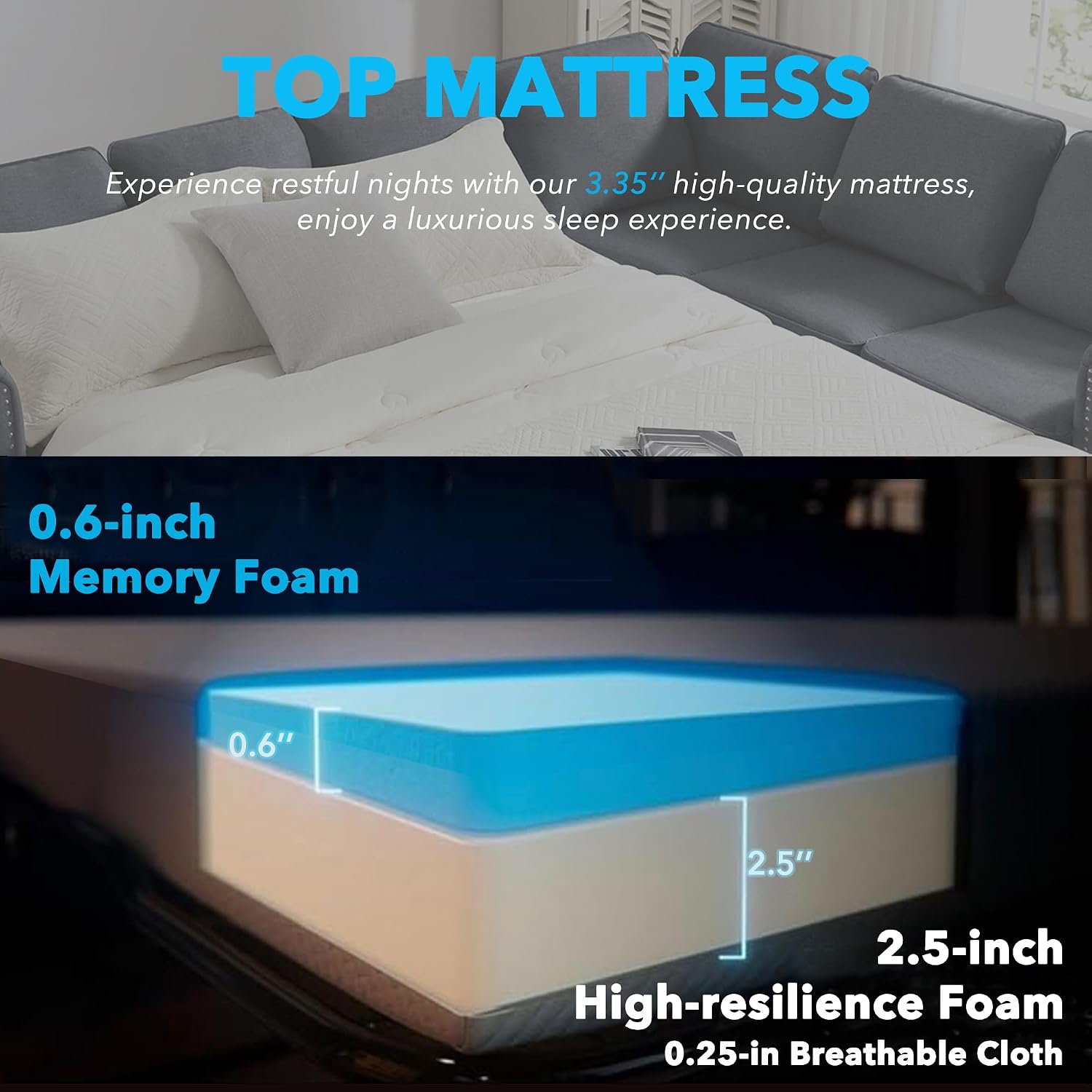 Sleeper Sofa Bed, Pull Out Couch with Mattress, 104'' 6 Seater Upholstery Sectional Couches, Modern Comfy L Shape Sofa Couch, Living Room Furniture for Living Room, Apartment, Studio, Grey