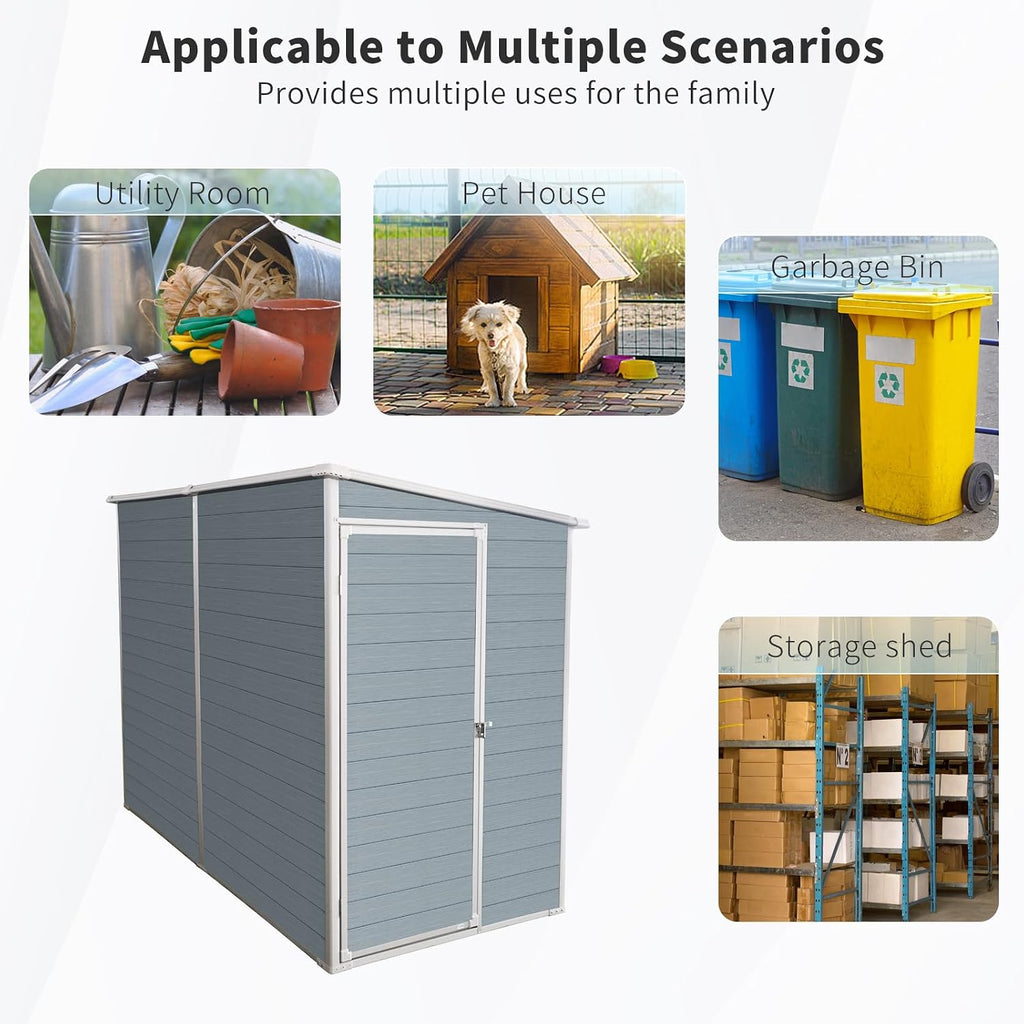 4x8 FT Outdoor Resin Storage Shed - Waterproof Garden Sheds with Lockable Double Doors,Windows and Floor for Lawn, Backyard, Patio, Tool Storage Use,Gray