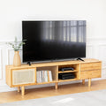 Tiita Rattan TV Stand for 55 60 Inch TV, Bamboo TV Cabinet with 2 Drawers, Boho Entertainment Center with Adjustable Shelf, Mid Century Modern Media Console for Bedroom, Living Room, Study