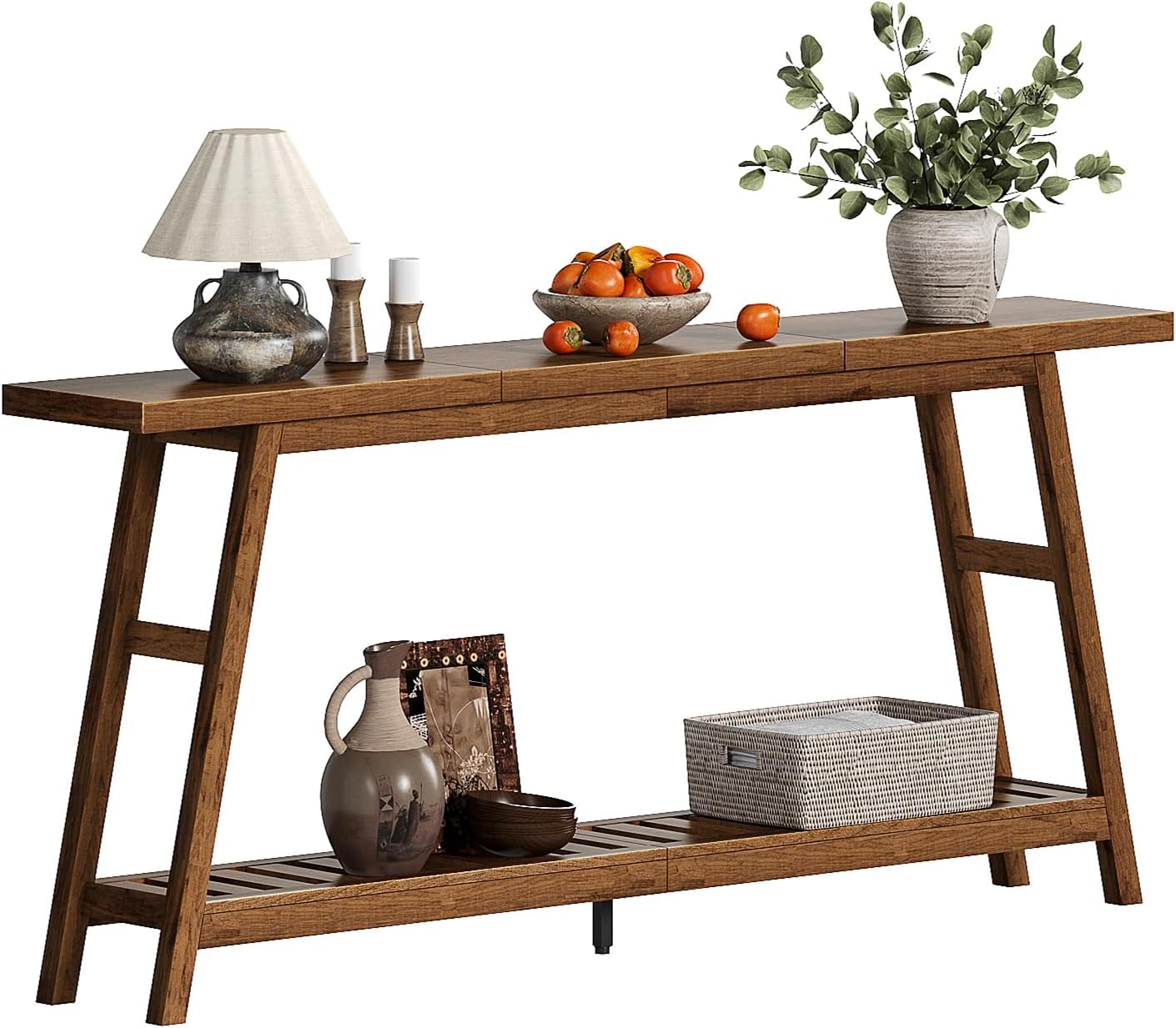 ChooChoo 70.9 Inch Long Console Tables for Entryway, Wood 2-Tier Entry Hallway Table, Narrow Sofa Table Behind Couch Table for Living Room, Entrance, Walnut