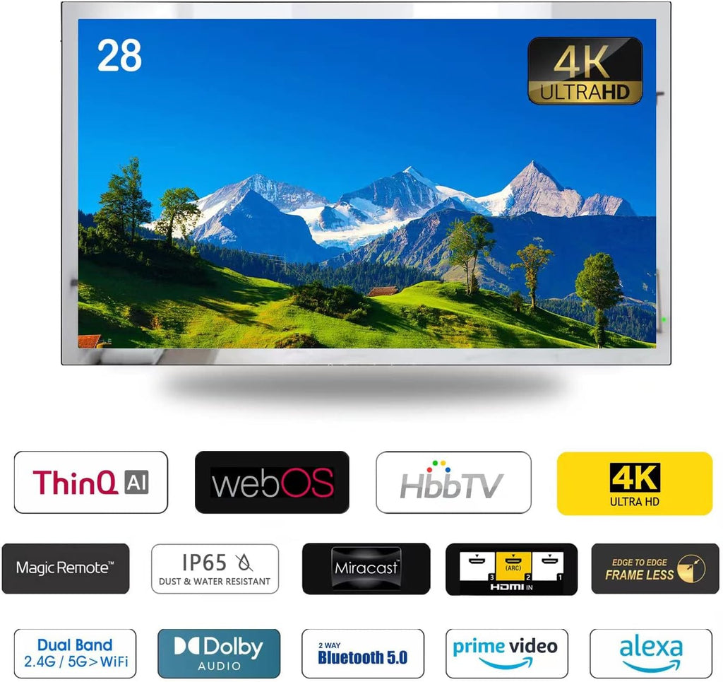 Soulaca 28 inches Smart Magic Mirror TV 4K UHD LED Display with Vanishing Screen IP65 Waterproof Bathroom ATSC Television for SPA, Hotel & Luxury Home Décor