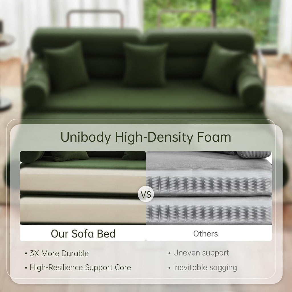 YINIX Convertible Sleeper Sofa - 35'' High-Back Floor Couch Bed - Folding Sofa Bed with Rounded Arm Supports - Floor Sofa Lounge Sofa Bed for Living Room - Green