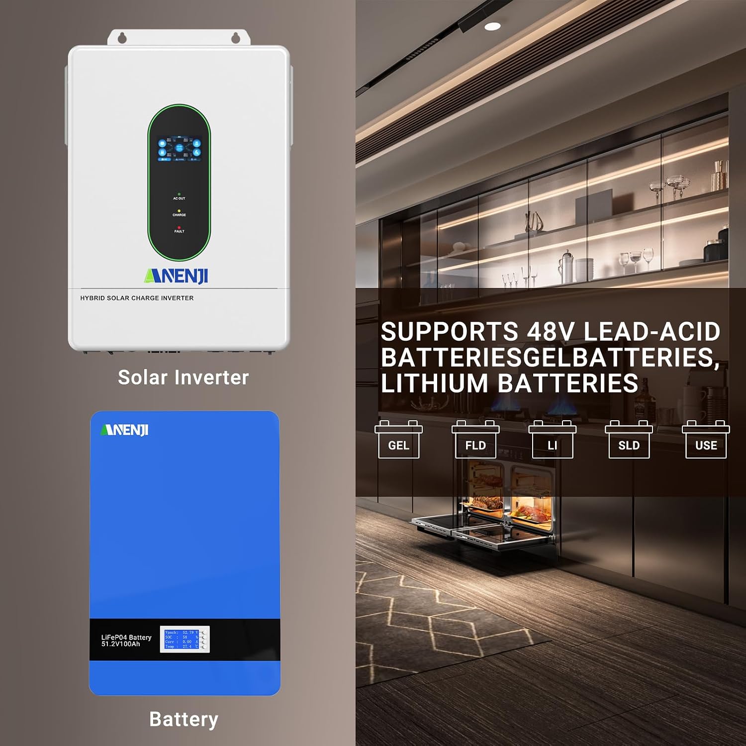 12000W Solar Hybrid Inverter 48V DC to 120V/240V AC Single Phase Split Phase Power Inverter, Pure Sine Wave, Built-in 2 MPPT Controller, Max. 220A Battery Charging, Parallel 6 Units, UL1741
