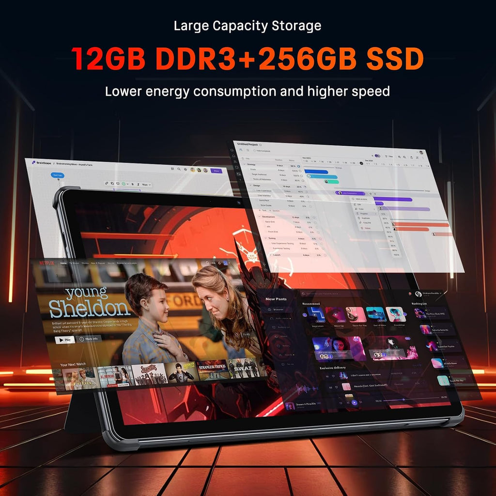 2-in-1 Tablet Win 11-10.1' Touchscreen PC, m3 8100Y up to 3.4GHz, 12GB RAM 256GB SSD, with Stylus & Case for Home, Business, Students, Digital Sketching