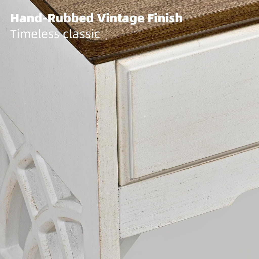 JOINICE,43' Console Tables with Drawers,Farmhouse Entryway Table with Shelf and Solid Wood Legs,Narrow Long Rustic Vintage Sofa Foyer Tables for Entryway,White