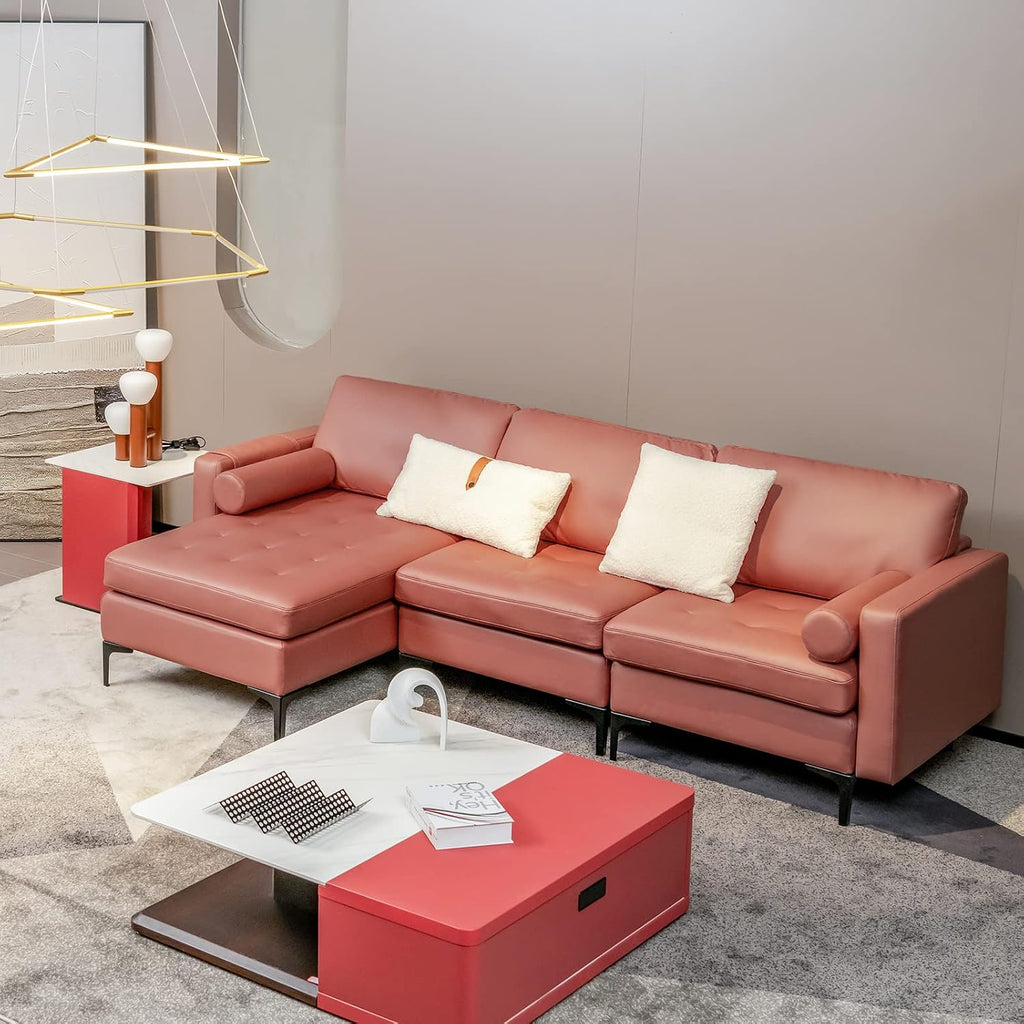 Giantex 97' Large Couch, 3 Seat Sectional Sofa Set, L-Shaped Modular Sleeper with Convertible Chaise Lounge, USB Ports, 3-Hole Socket, Storage Box, 2 Bolsters, Family Apartment Living Room