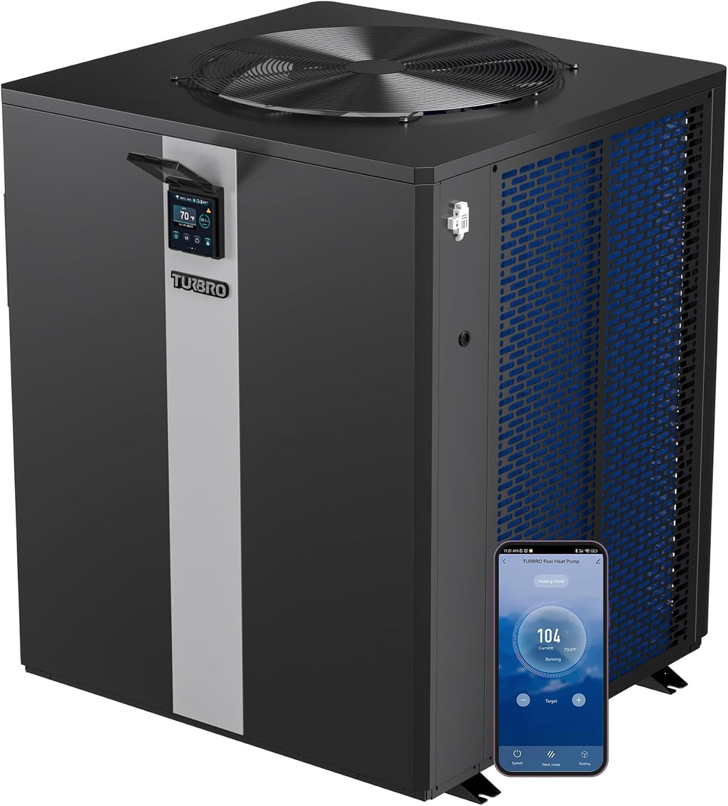 TURBRO 143,450 BTU Full DC Inverter Swimming Pool Heat Pump, Up to 40,000 Gallons, WiFi Control Pool Heater for in/Above Ground Pools and Spas, Max. COP of 14.67, 220-240V, Beluga B160V