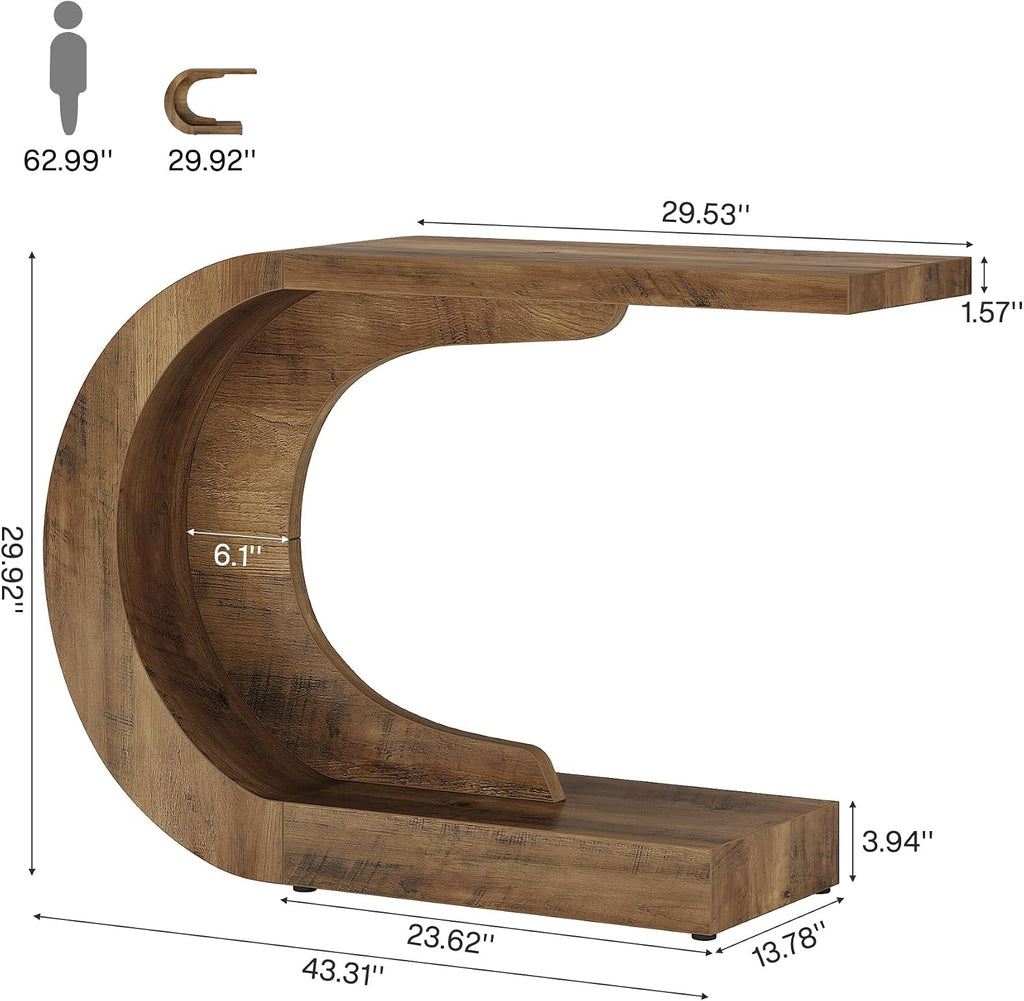 Tribesigns 43.3' Modern Console Entryway Table with Storage, Farmhouse C-Shaped Rustic Behind Couch Sofa Table for Living Room, Hallway, Entry, Entrance, Foyer, Easy Assembly, Brown