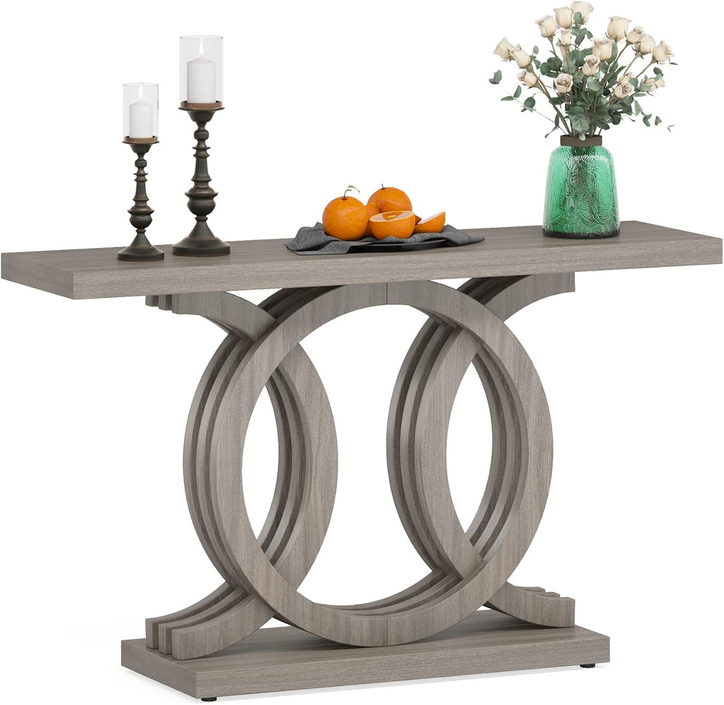 Tribesigns 55 inches Console Table with Geometric Base, Farmhouse Hallway Table, Wooden Entryway Sofa Table, Unique Long Accent Table for Decoration and Organization (Grey)