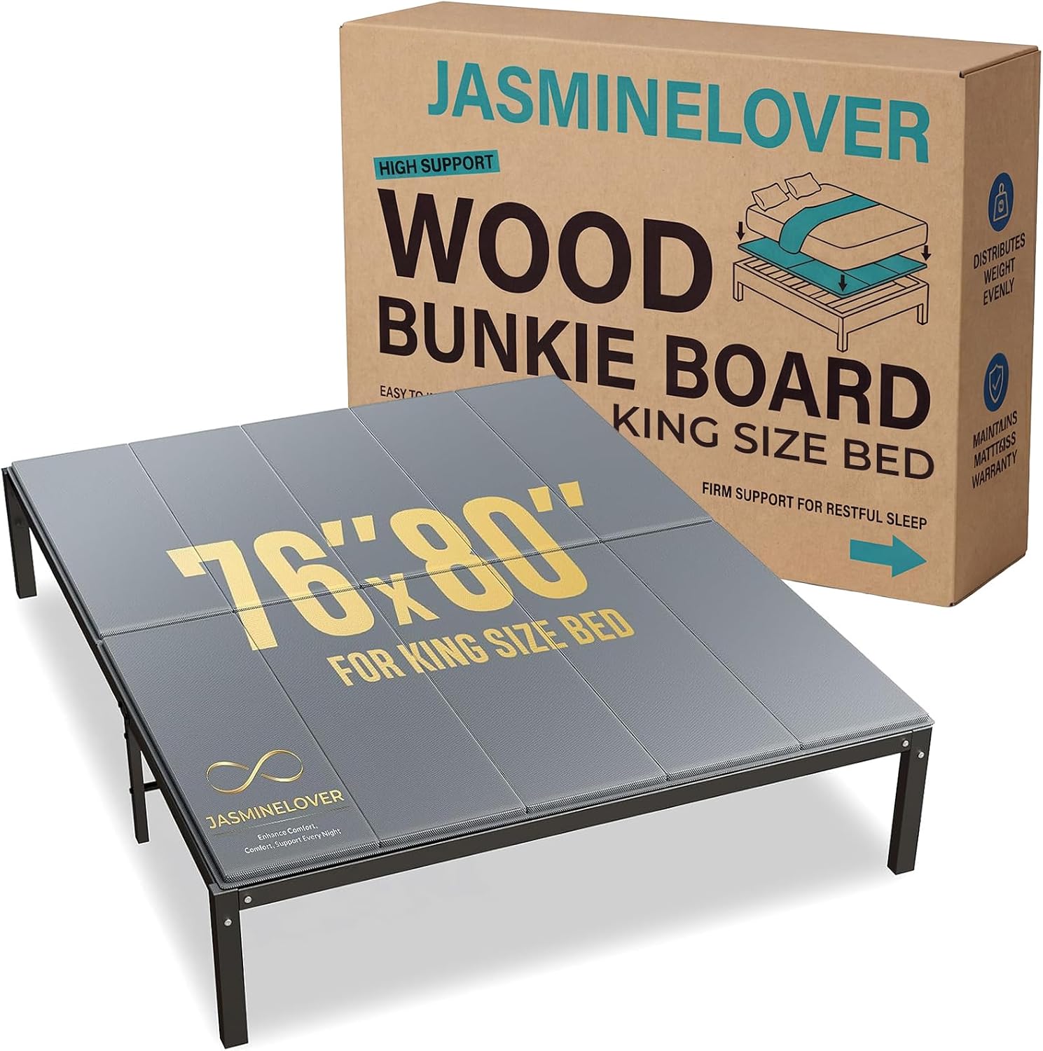 Bunkie Board King Size Bed Boards for Under Mattress 76'x80' - Heavy Duty Reinforced Wood Support Board with Anti-Sag Design, Fits Metal Frames/Platform Beds/Sleeper Sofas - Grey