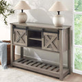 Grey Farmhouse Entryway Table, Rustic Hallway Table with Storage Shelf, Sofa Table with Sliding Barn Doors for Hallway, Entryway, Living Room, Foyer