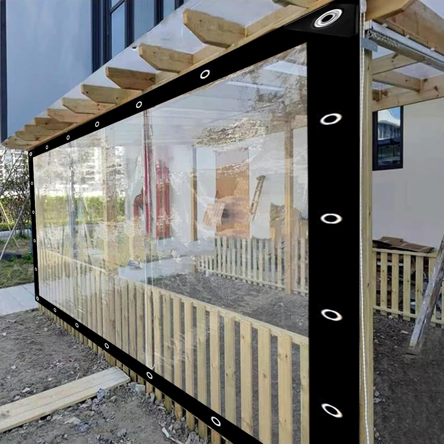 Clear Tarps with Eyelets, Dustproof Rainproof Waterproof Pergola Side Panels 0.12mm Transparent Tarpaulin Sheet for Patios, Porch, Corridor, Chicken Run/Coop Size : 14x25ft(4.3x7.7m)