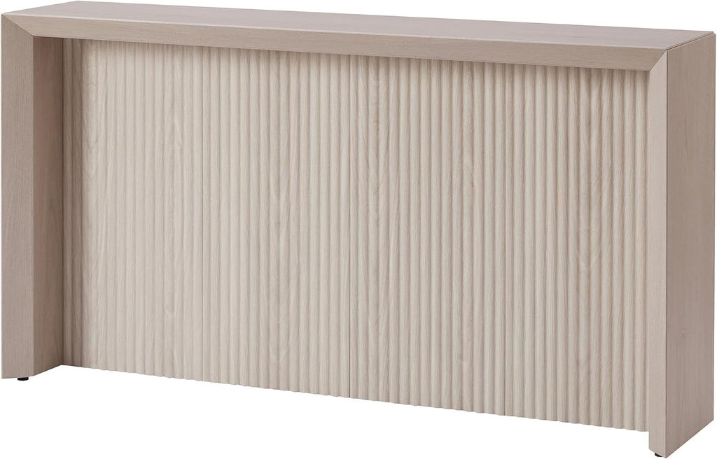 Henn&Hart 56' Fluted Wooden Rectangular Console Table Ribbed Entryway Table, Sofa Table for Entryway, Living Room, Couch, Hallway, or Office, Beech White