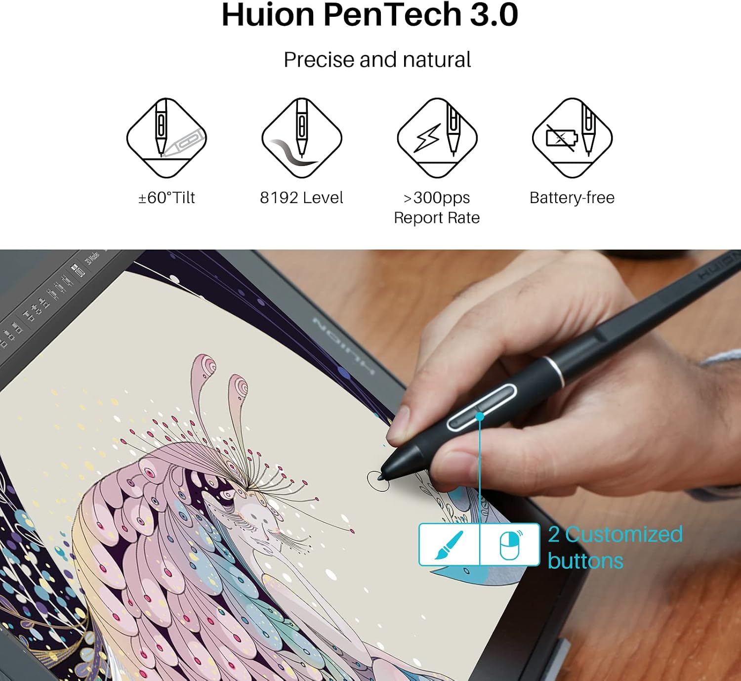 HUION KAMVAS Pro 16 2.5K QHD Drawing Tablet with Screen QLED Full-Laminated Graphics Tablet with Battery-Free Pen, 15.6inch Digital Art Tablet Compatible with Mac, PC, Android & Linux (Renewed)