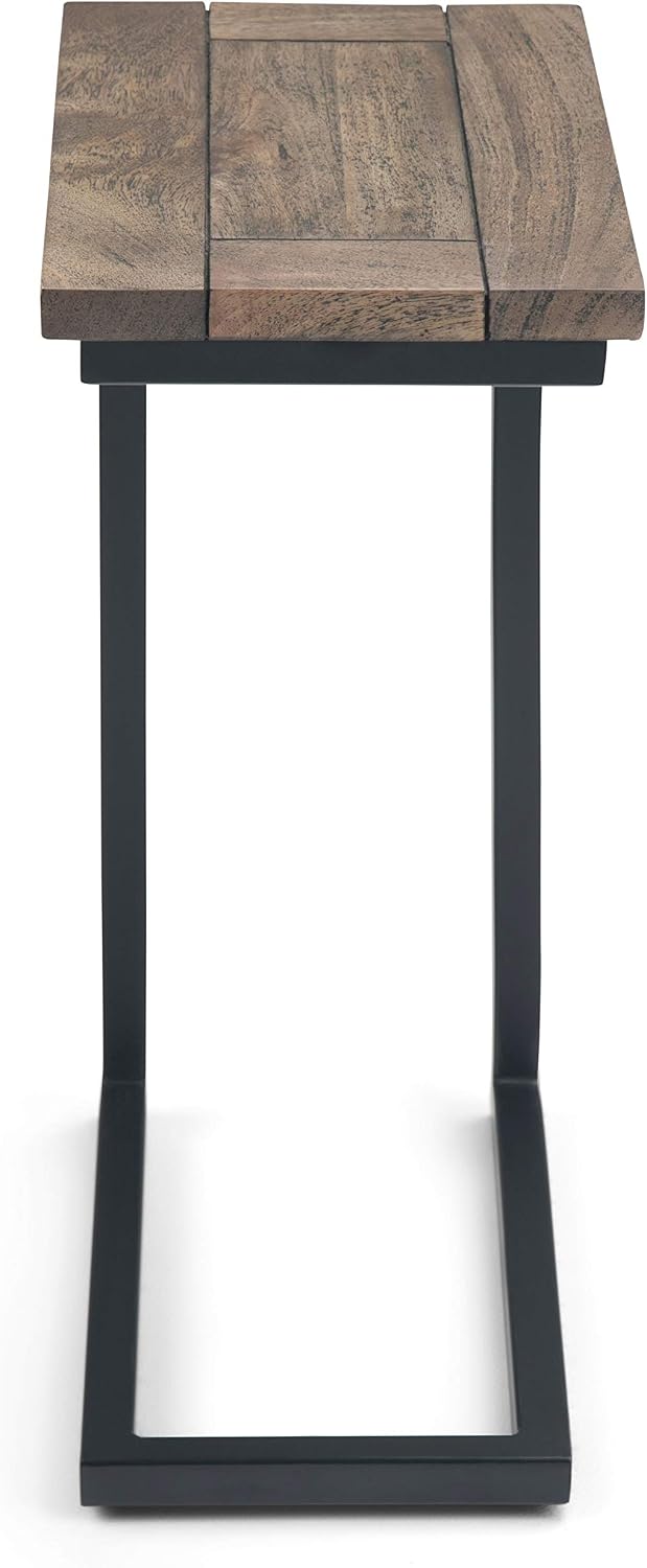 SIMPLIHOME Skyler C-Side Table - 18' Wide x 24' High Solid Mango Wood and Metal Slide-Under Table in Beach Brown, Industrial Accent Table or End Table for Living Room with Open Frame Design, Assembled