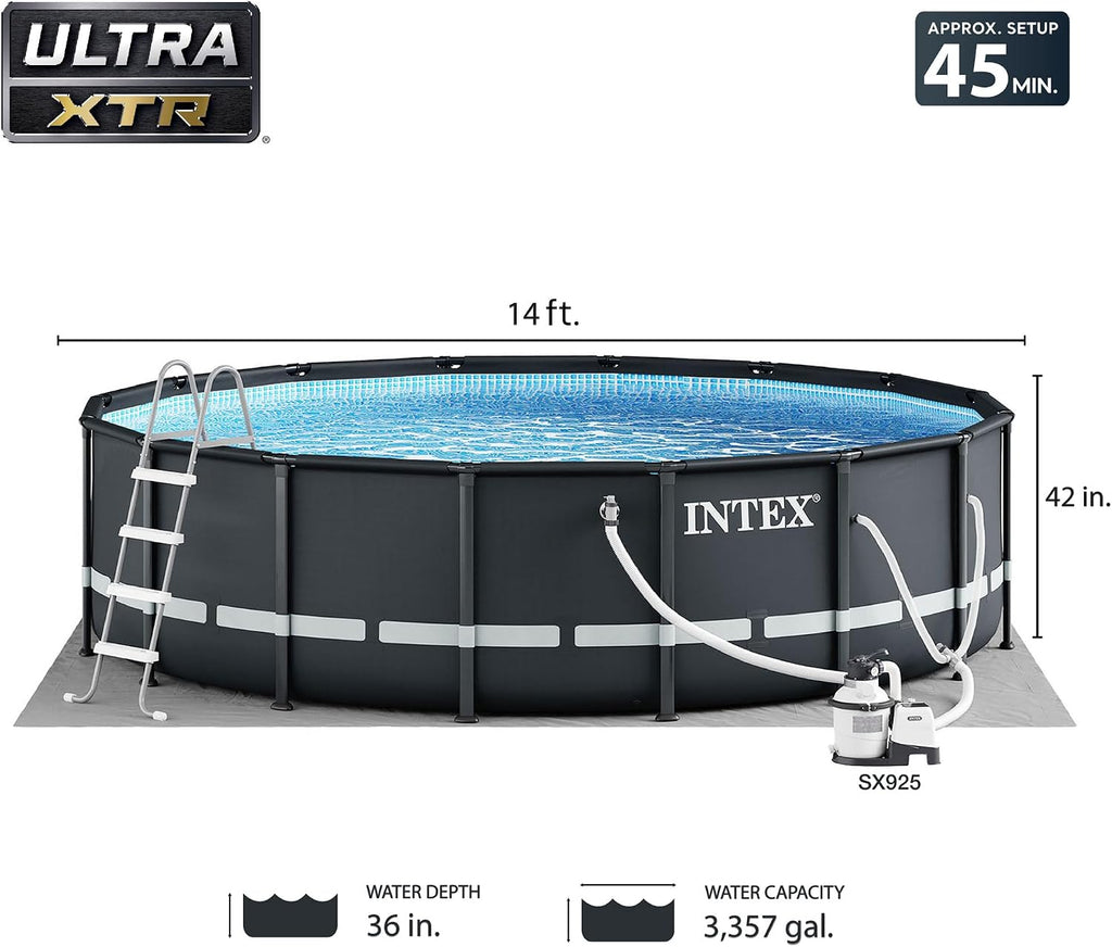 Intex Above Ground Swimming Pool Set, Ultra XTR 14' x 42' Round Frame Bundled with OptiFlow Premium Pure Silica Filter Pool Sand, 50 lb Bag