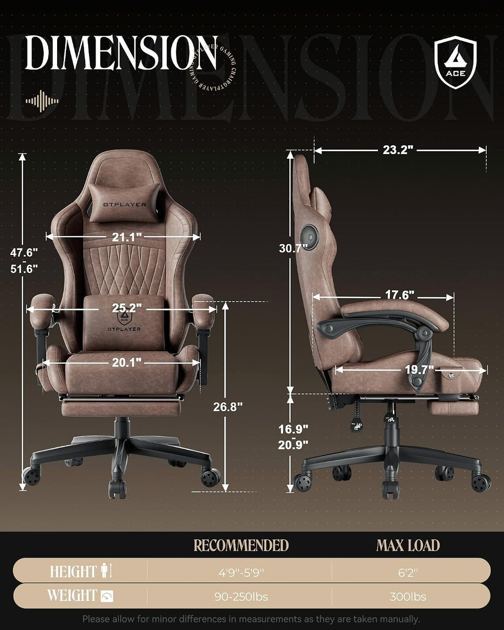 GTPLAYER Gaming Chair, Video Game Chairs with Footrest, PC Gamer Chairs for Adults - Padded High Back Ergonomic Reclining Silla Gamer, Linkage Armrest, Ace Pro, Light Brown
