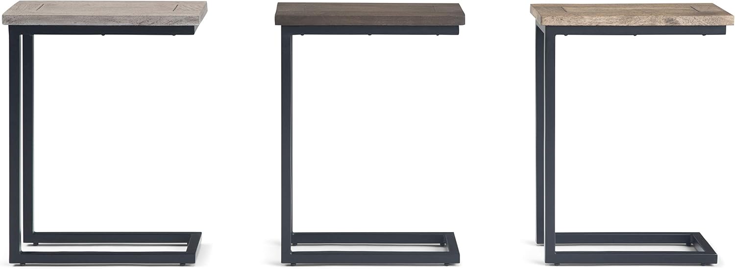SIMPLIHOME Skyler C-Side Table - 18' Wide x 24' High Solid Mango Wood and Metal Slide-Under Table in Beach Brown, Industrial Accent Table or End Table for Living Room with Open Frame Design, Assembled