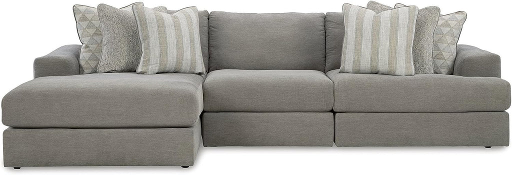Signature Design by Ashley Avaliyah Casual L-Shaped 3-Piece Sectional with Chaise with Reversible Cushions and 6 Accent Pillows, Light Gray
