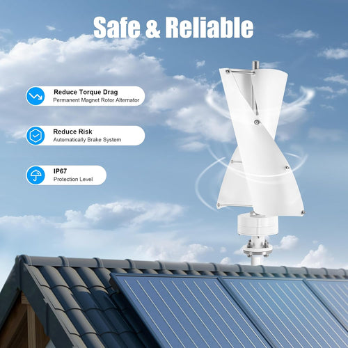 100W Wind Turbine, 12V Vertical Axis Wind Driven Generator with 2 Blades and Permanent Magnet Generator for Boats, Terrace, Marine, Motor Home, Chalet (100W,White)