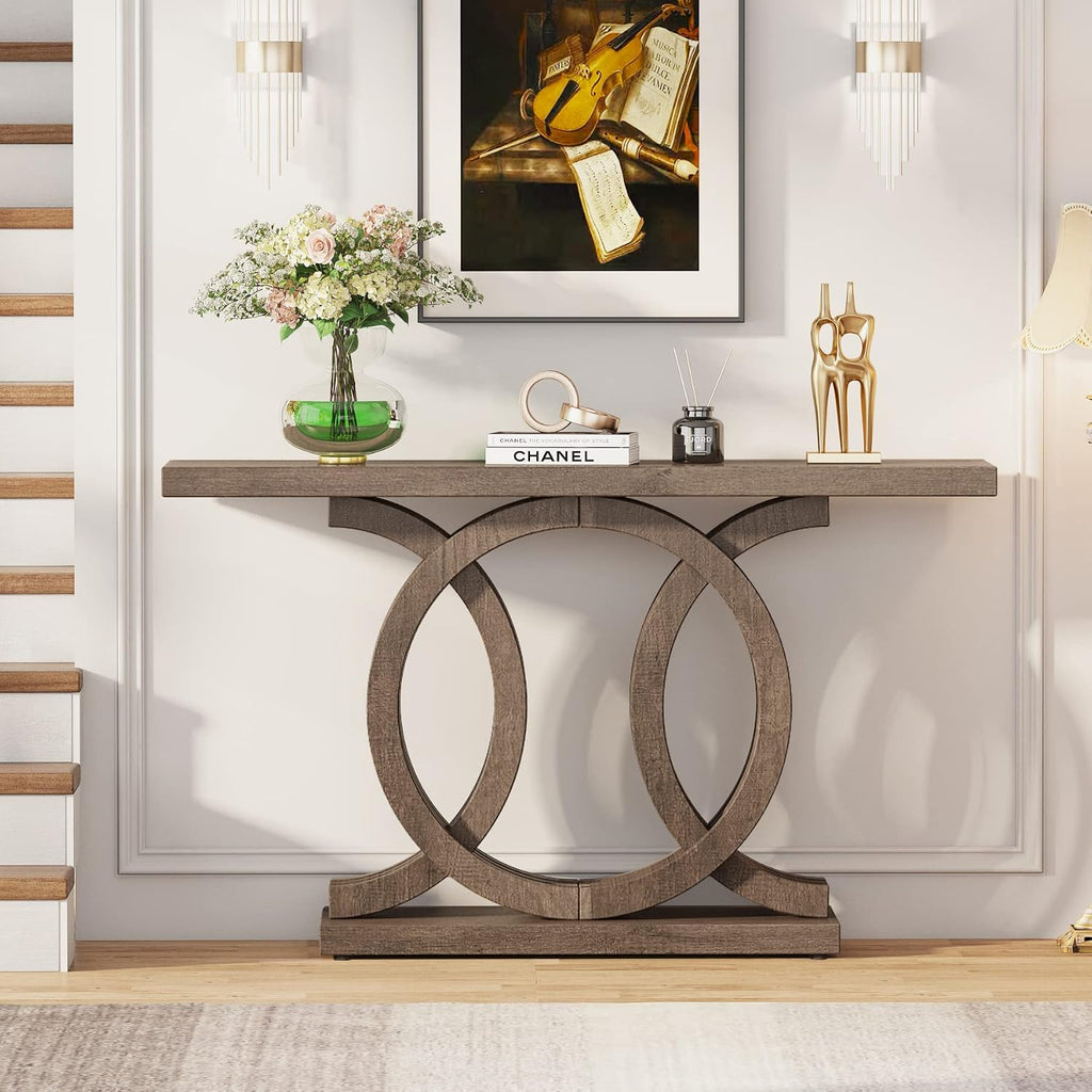 Tribesigns 55 inches Console Table with Unique Base, Vintage Wooden Entryway Sofa Table, Unique Long Accent Hallway Table for Decoration and Organization (Brown)