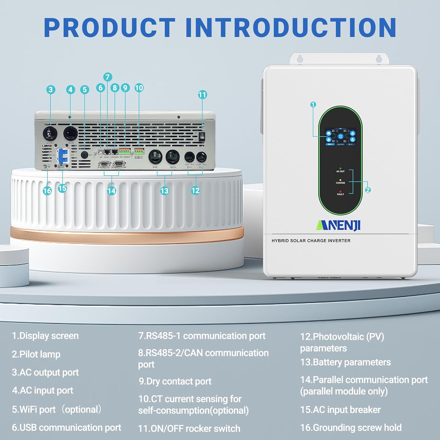 12000W Solar Hybrid Inverter 48V DC to 120V/240V AC Single Phase Split Phase Power Inverter, Pure Sine Wave, Built-in 2 MPPT Controller, Max. 220A Battery Charging, Parallel 6 Units, UL1741