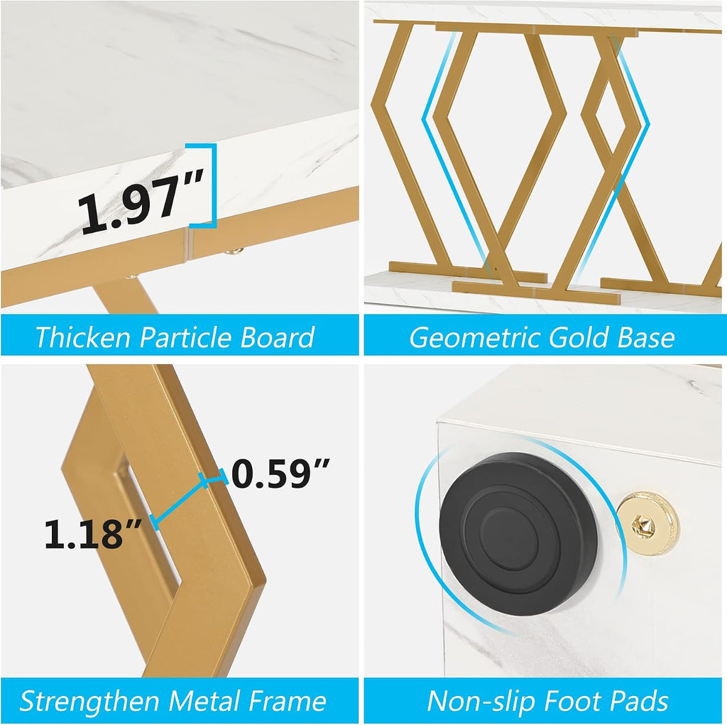 Tribesigns 70.9 Inch Extra Long Sofa Table， White and Gold Console Table with Faux Marble Tabletop, Modern Long Entryway Table with Gold Frame