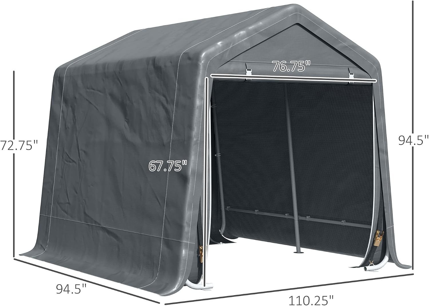 Outsunny 9' x 8' Carport Portable Garage, Heavy Duty Outdoor Shed, Patio Storage Shelter w/Anti-UV PE Cover and Double Zipper Doors, for Motorcycle Bike Garden Tools, Dark Gray