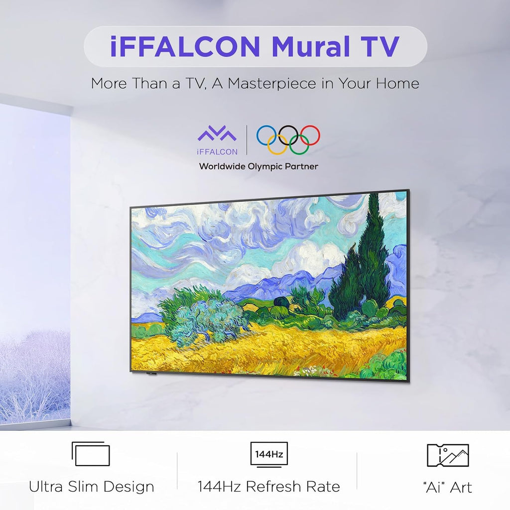 iFFALCON 65-Inch Class QLED 4K Smart TV, Ultra-Slim Picture Frame TV, 144Hz, HDR, Art Mode w/AI Art, Wide Color Gamut, Dolby Vision IQ, Dolby Atmos, Google Assistant Voice Remote(65F75, 2025 Model)
