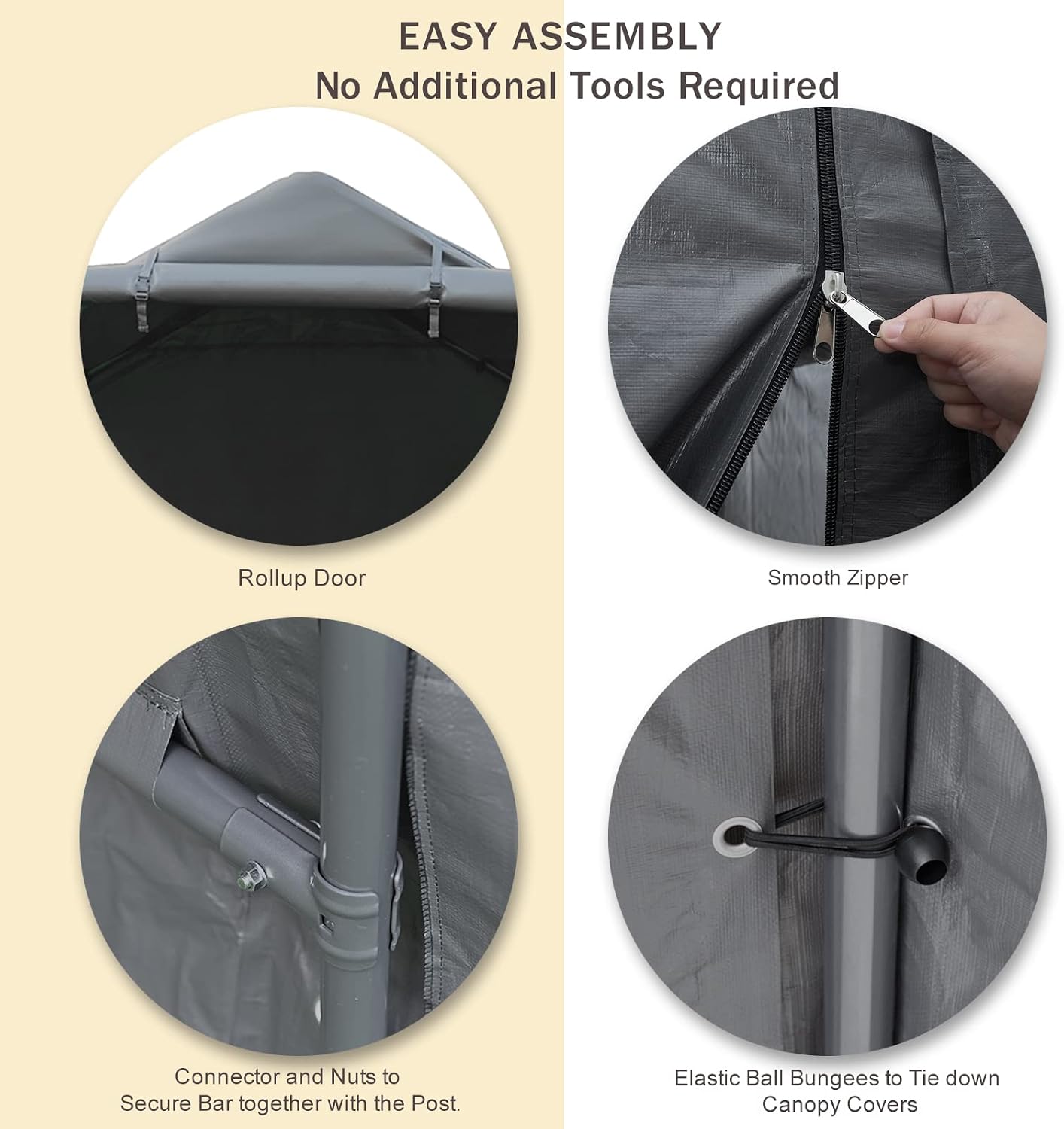 Gardesol Portable Storage Shelter, 7x12 ft Storage Shed Heavy Duty Outdoor Carport with Roll-up Zipper Door, Waterproof and UV Resistant Outdoor Garage for Motorcycle, ATV, Bike or Garden Tools, Gray