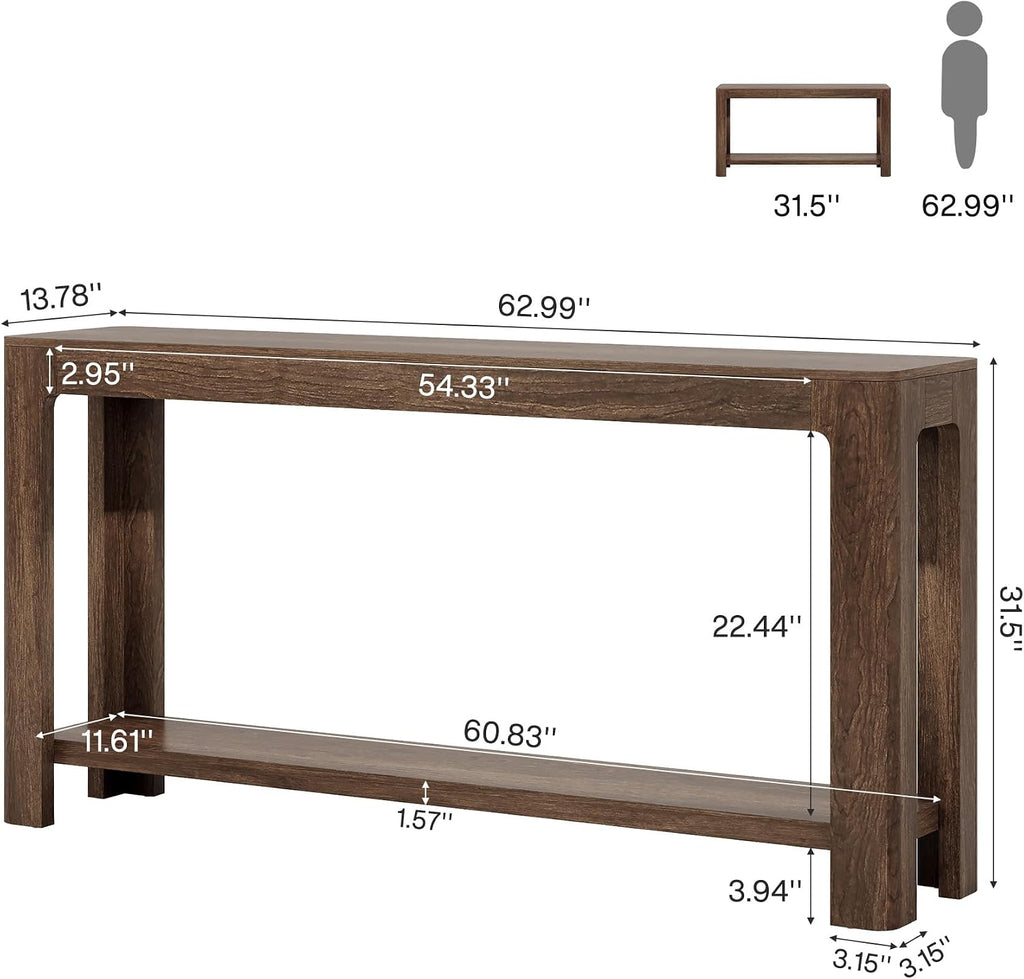 Tribesigns 63 Inch Entryway Console Table, 2-Tier Farmhouse Narrow Sofa Table Behind Couch, Accent Entrance Console Furniture for Entryway, Foyer, Hallway, Dark Brown