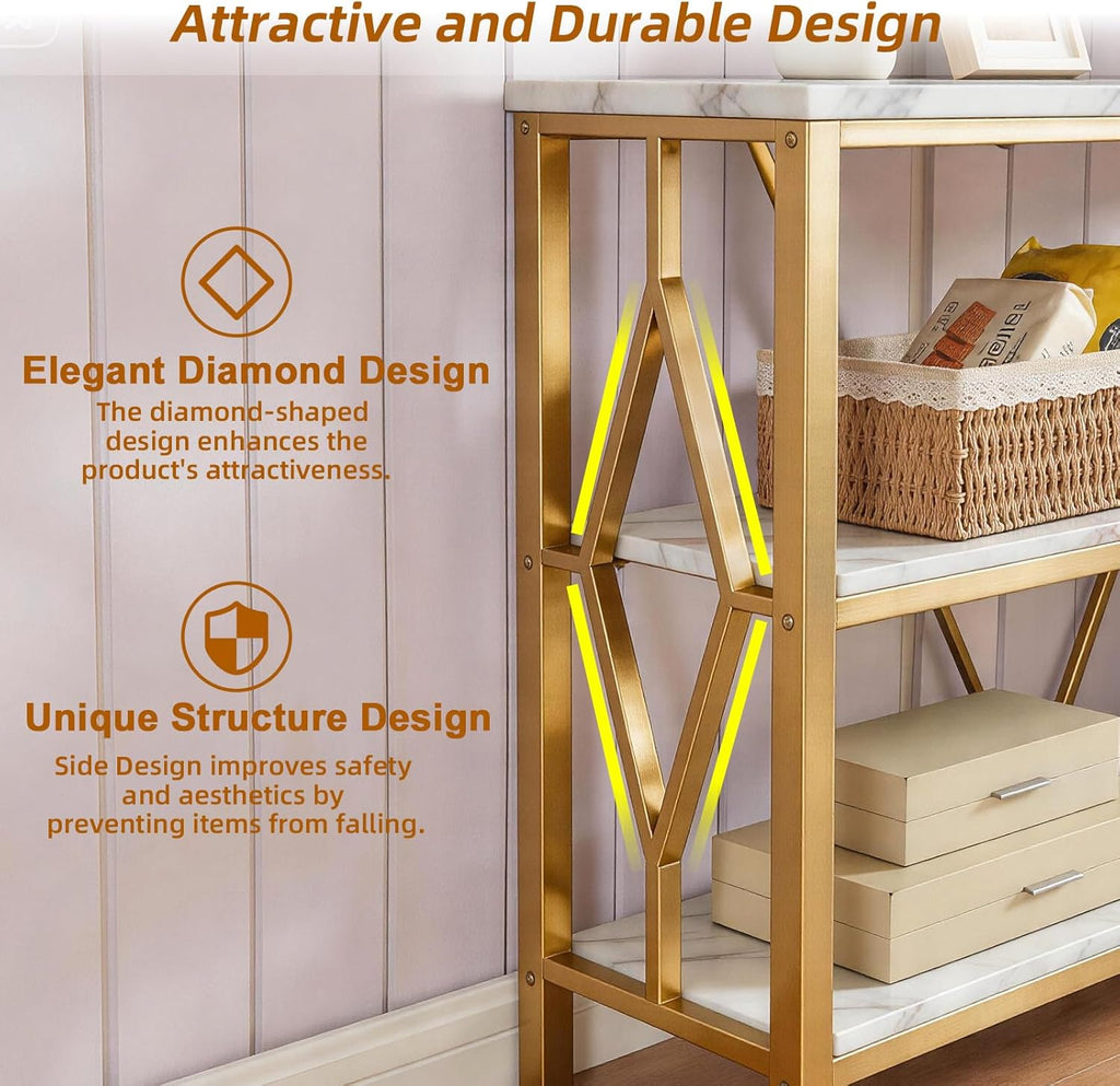 HOMISSUE Sofa Console Table, Rustic Console Table with 3-Tier Storage, Engineered Wood Sofa Tables with Open Shelves, Heavy Duty Entryway Tables for Living Room, Hallway (47 Inch, Gold)