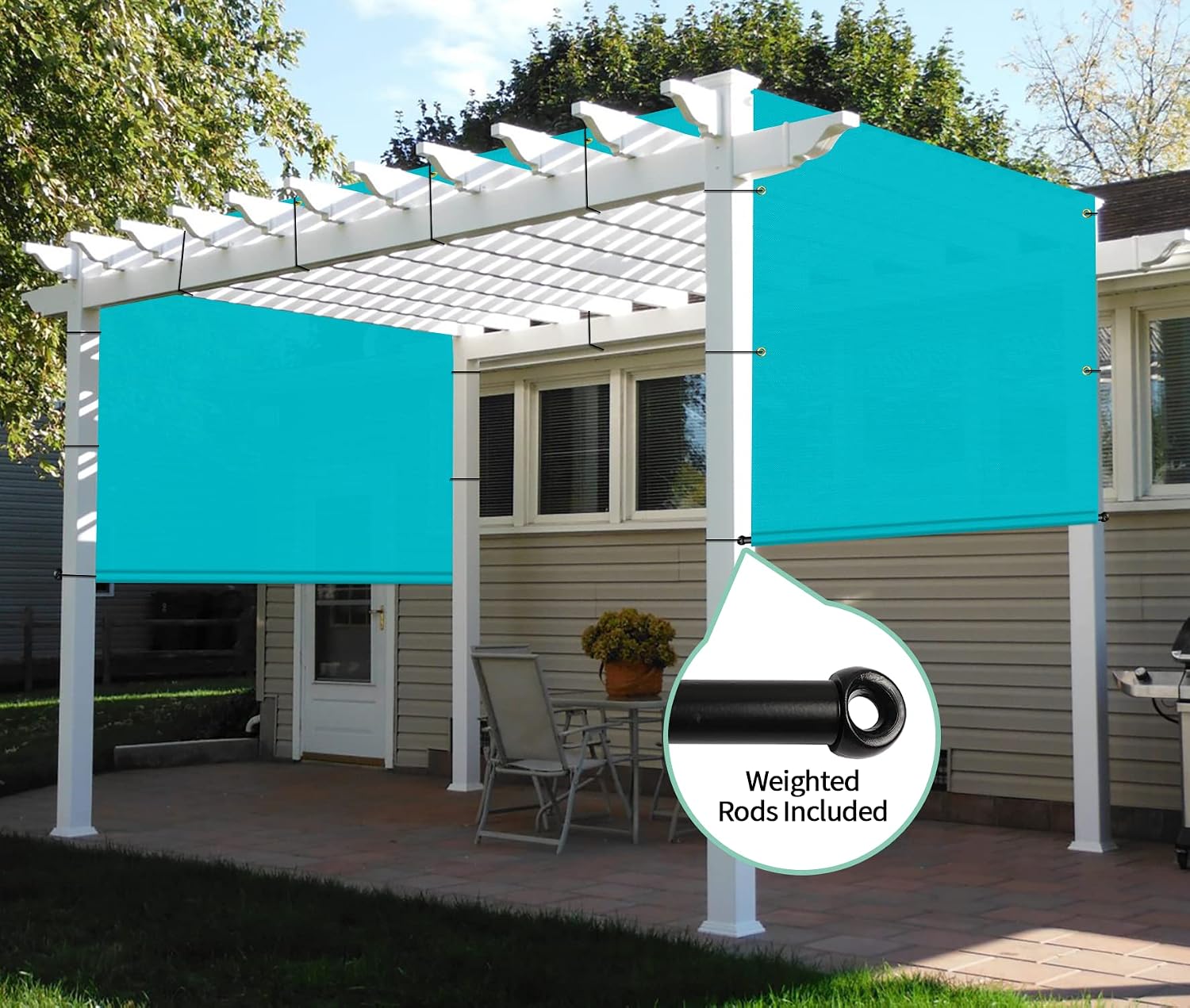 SunnyRoyal Pergola Shade Canopy Cover Waterproof 8' x 4' Replacement Shade Cloth Sail Panelfor Pergola Canopy Outdoor Privacy Patio Porch with Grommets Weighted Rods (Turquoise Green)