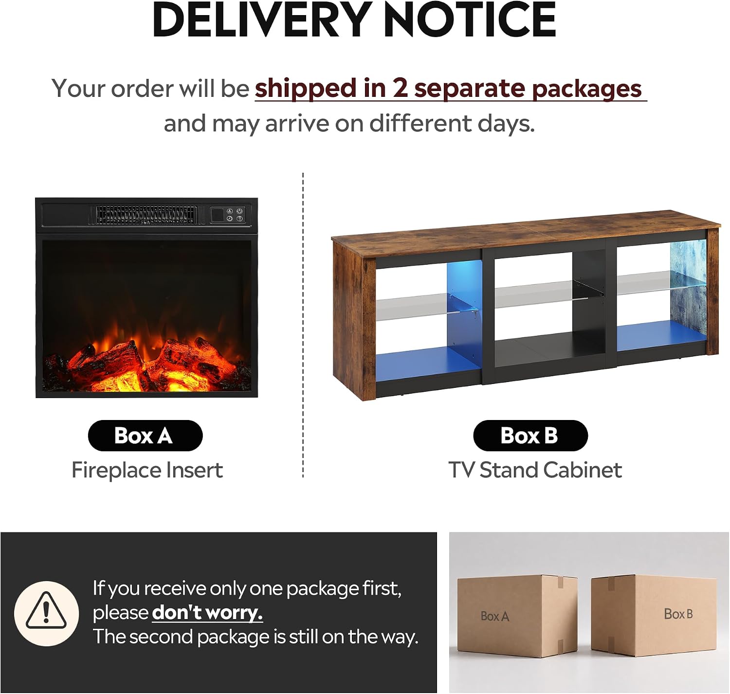 WLIVE 58 Inches Fireplace TV Stand with LED Lights, Modern Entertainment Center with 18'' Electric Fireplace & Adjustable Glass Shelves, Sturdy Media Console for Living Room, Bedroom (Brown)