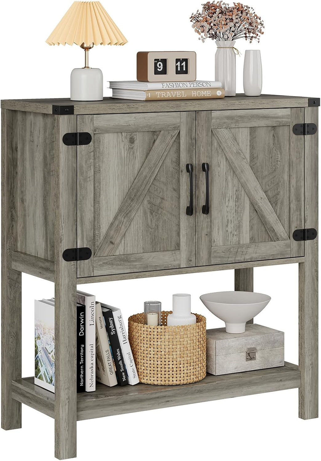 Mufico Console Table with 2-Door Cabinet Coffee Bar Cabinet Sofa Table,Entryway Table with Storage, Farmhouse Buffet Sideboard (Grey)