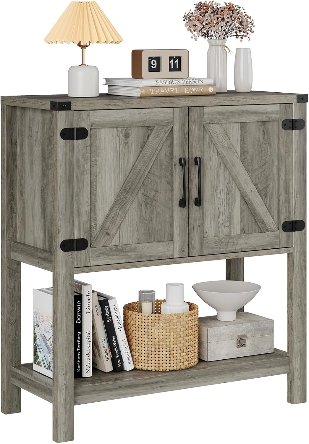 Mufico Console Table with 2-Door Cabinet Coffee Bar Cabinet Sofa Table,Entryway Table with Storage, Farmhouse Buffet Sideboard (Grey)