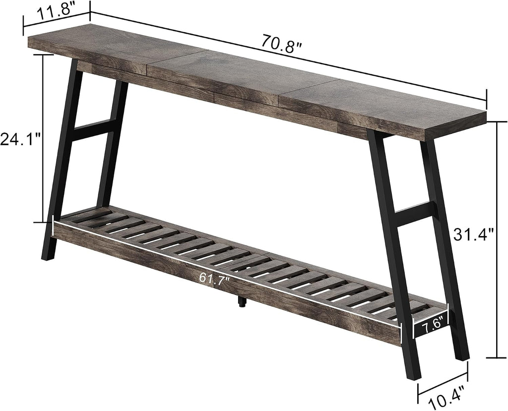 ChooChoo 70.9 Inch Long Console Tables for Entryway, Wood 2-Tier Entry Hallway Table, Narrow Sofa Table Behind Couch Table for Living Room, Entrance, Grey