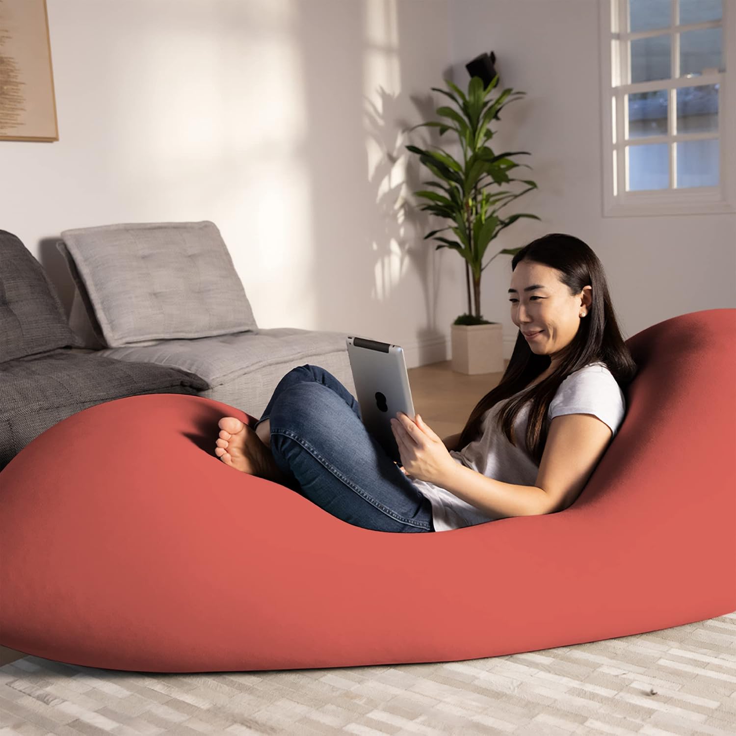 Yogibo Max 6 Foot Giant Bean Bag Chair Bed Lounger for Adults, Kids and Teens with Filling, Extra Large, Oversized, Big, Huge, Plush, Sensory Beanbag Couch Sofa Sack, Washable Cover, Coral