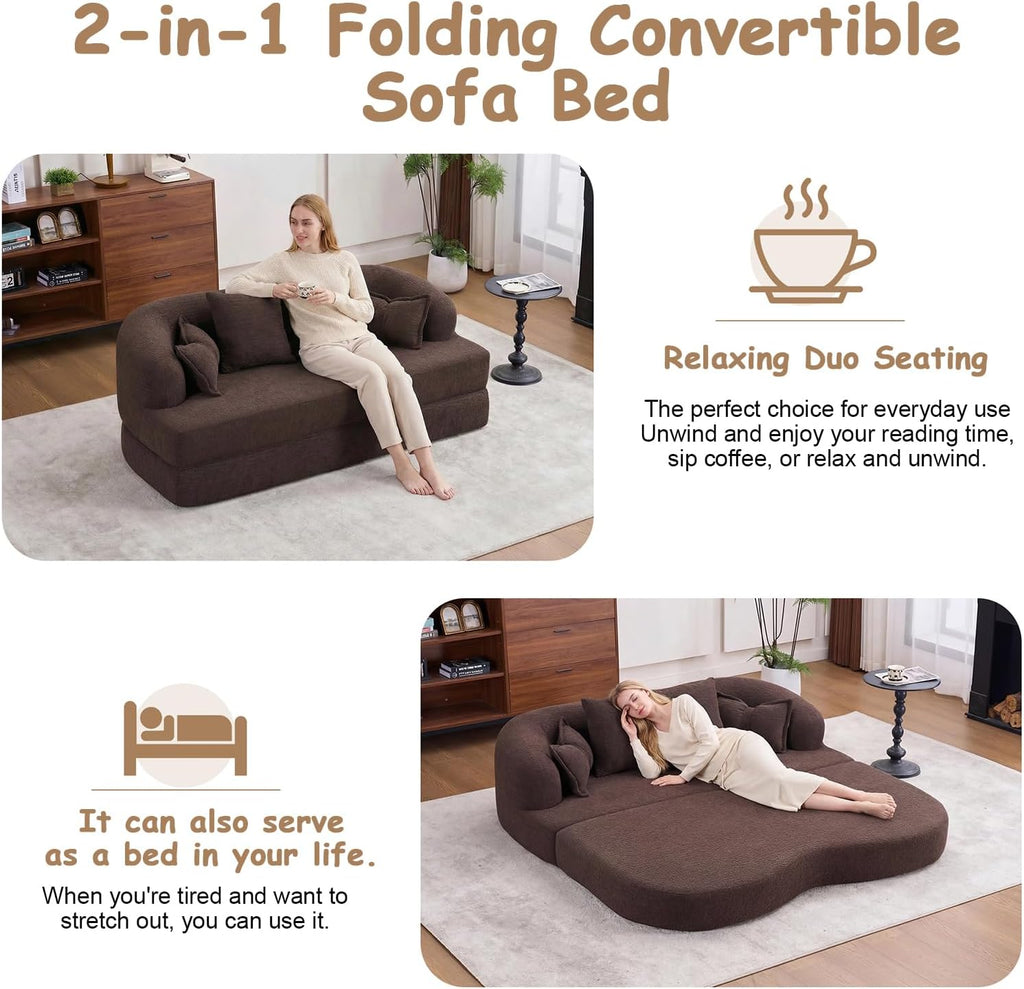 70' Convertible Sofa Bed, 2-in-1 Boneless Sleeper Sofa, Soft Chenille Folding Sofa Loveseat with 4 Pillows, Love Seat Small Couch for Small Spaces, Living Room, Bedroom, No Assembly