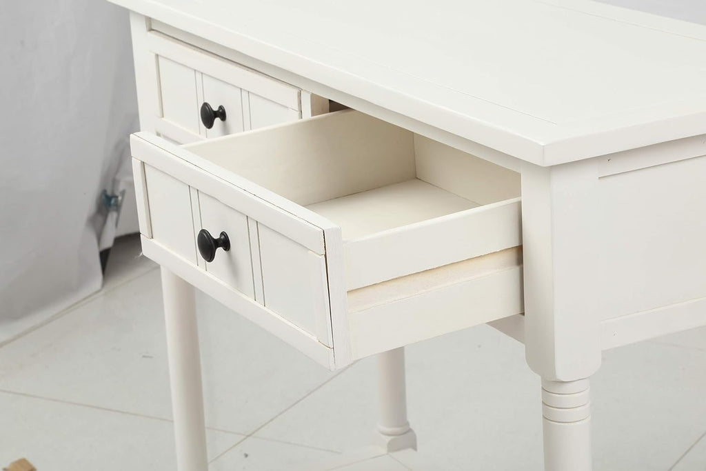 Knocbel 35.5 Inch Antique Entry Console Table with Drawers & Bottom Open Shelf, Solid Wood Sofa Couch Table for Entryway Hallway Living Room (Ivory White)