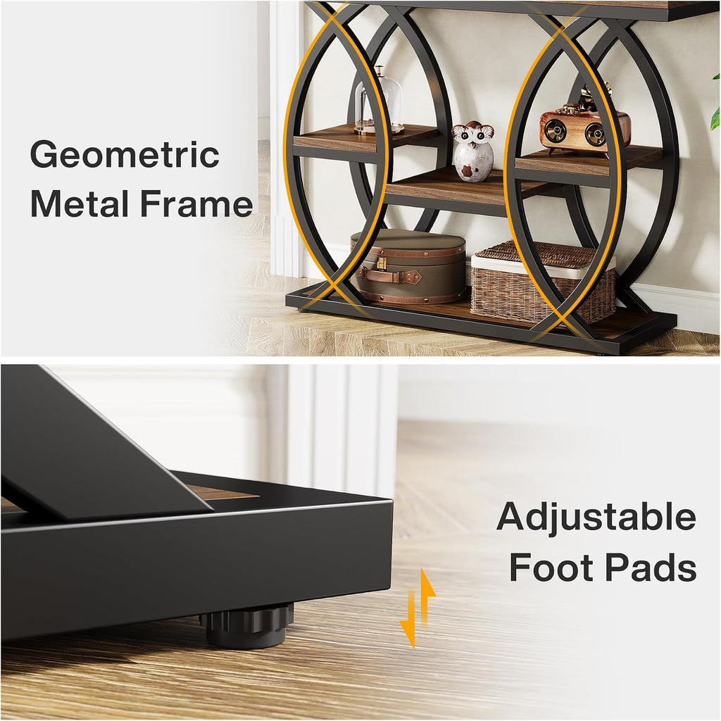 Tribesigns 39.4' Console Table, Industrial 4-Tier Sofa Table Entryway Table with Storage Shelves, Narrow Wood Accent Tables with Metal Frame for Small Spaces, Hallway, Foyer, Rustic Brown