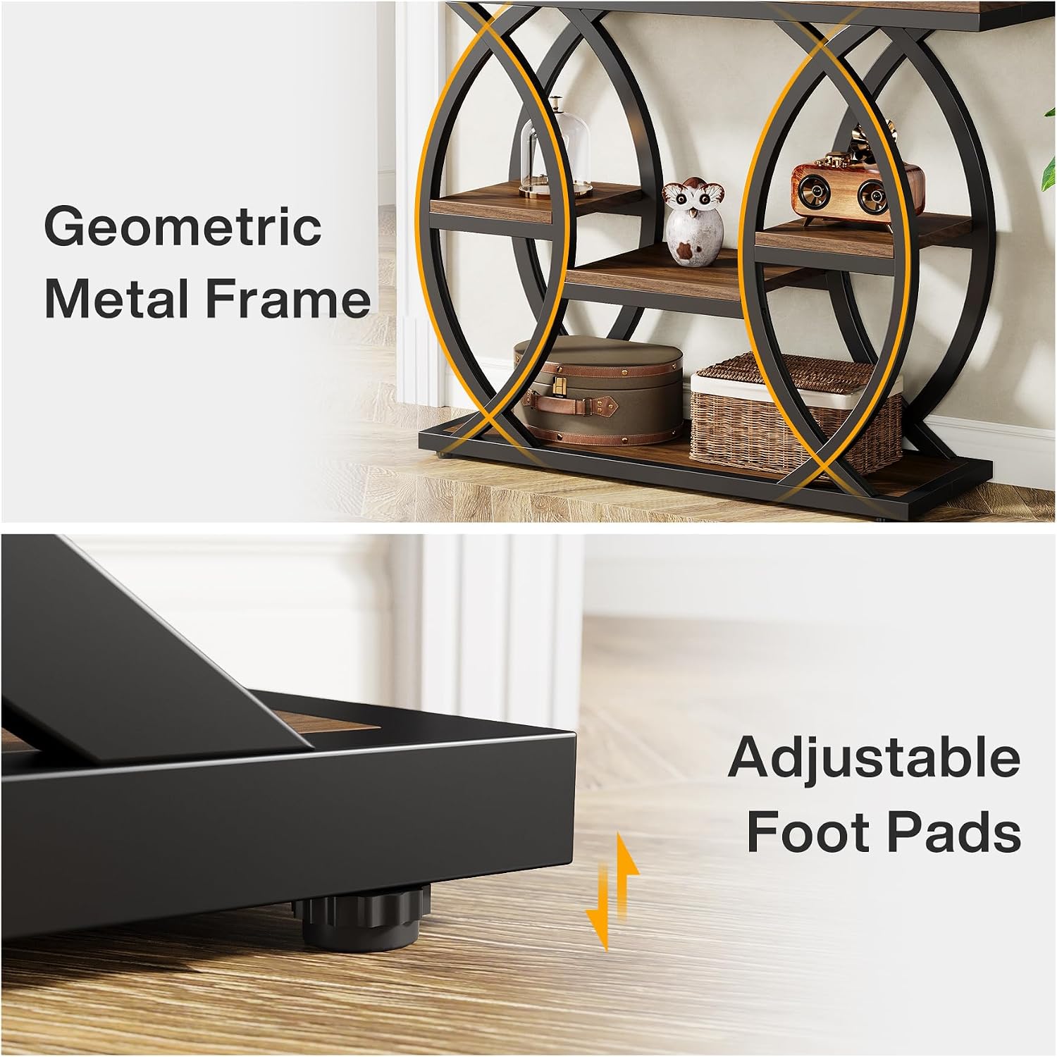 Tribesigns 39.4' Console Table, Industrial 4-Tier Sofa Table Entryway Table with Storage Shelves, Narrow Wood Accent Tables with Metal Frame for Small Spaces, Hallway, Foyer, Rustic Brown