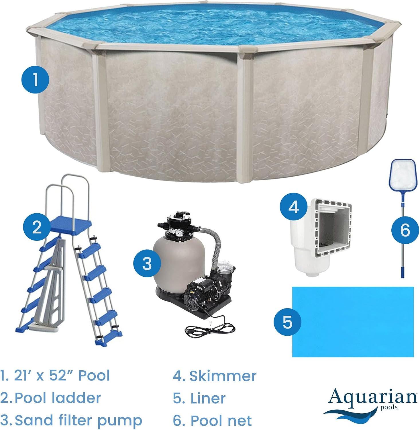 Aquarian Above Ground Pool Kit w/Pump & Leaf Skimmer, Phoenix Steel-Frame, 21', Transparent - Large Heavy-Duty Outdoor Family Swimming Pool for Backyard, Patio, and Yard