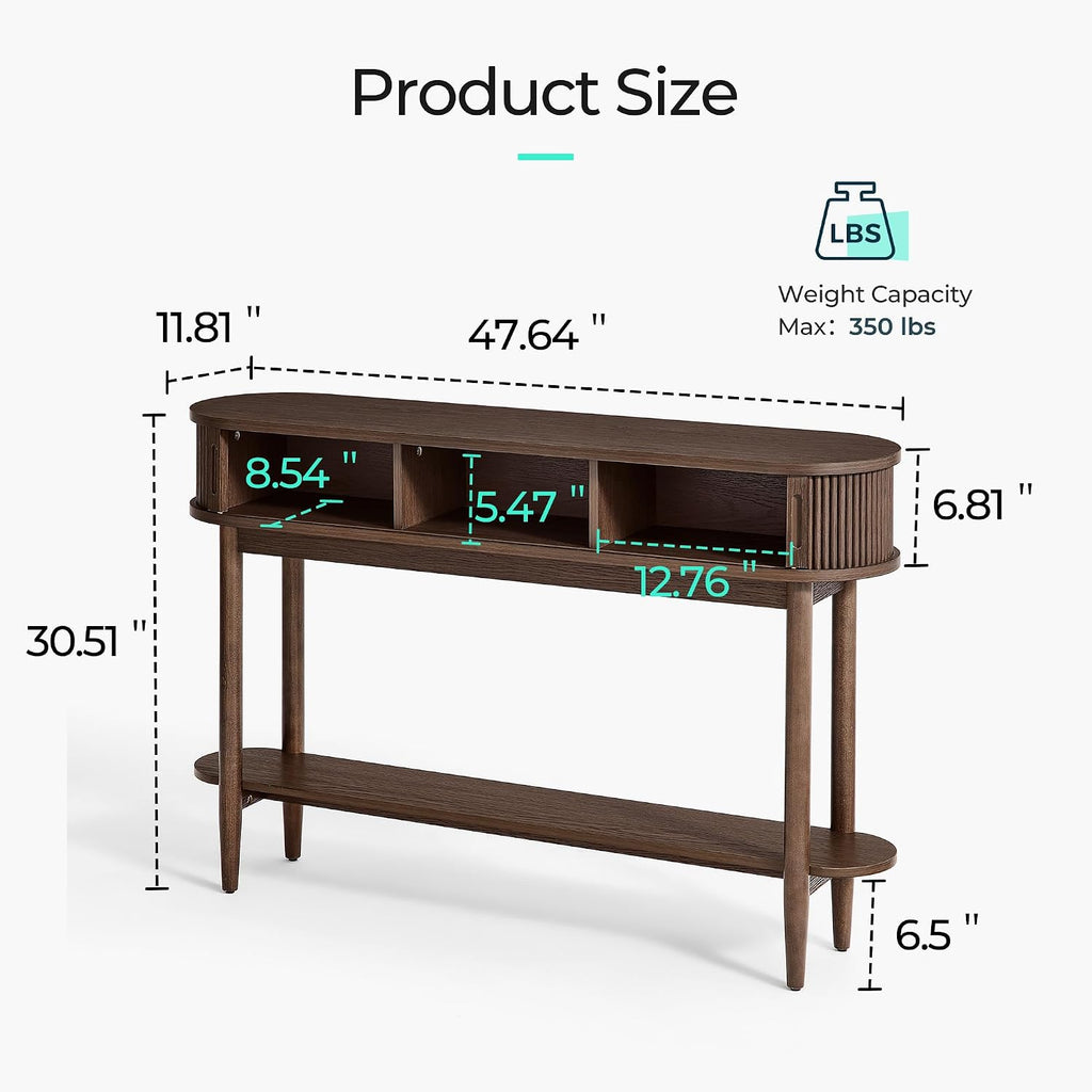 LINSY HOME Fluted Console Table, Mid-Century Modern Entryway Cabinet with Sliding Tambour Doors, Narrow Long Sofa Table, Behind-The-Couch Table for Living Room, Hallway (Brown Oak)
