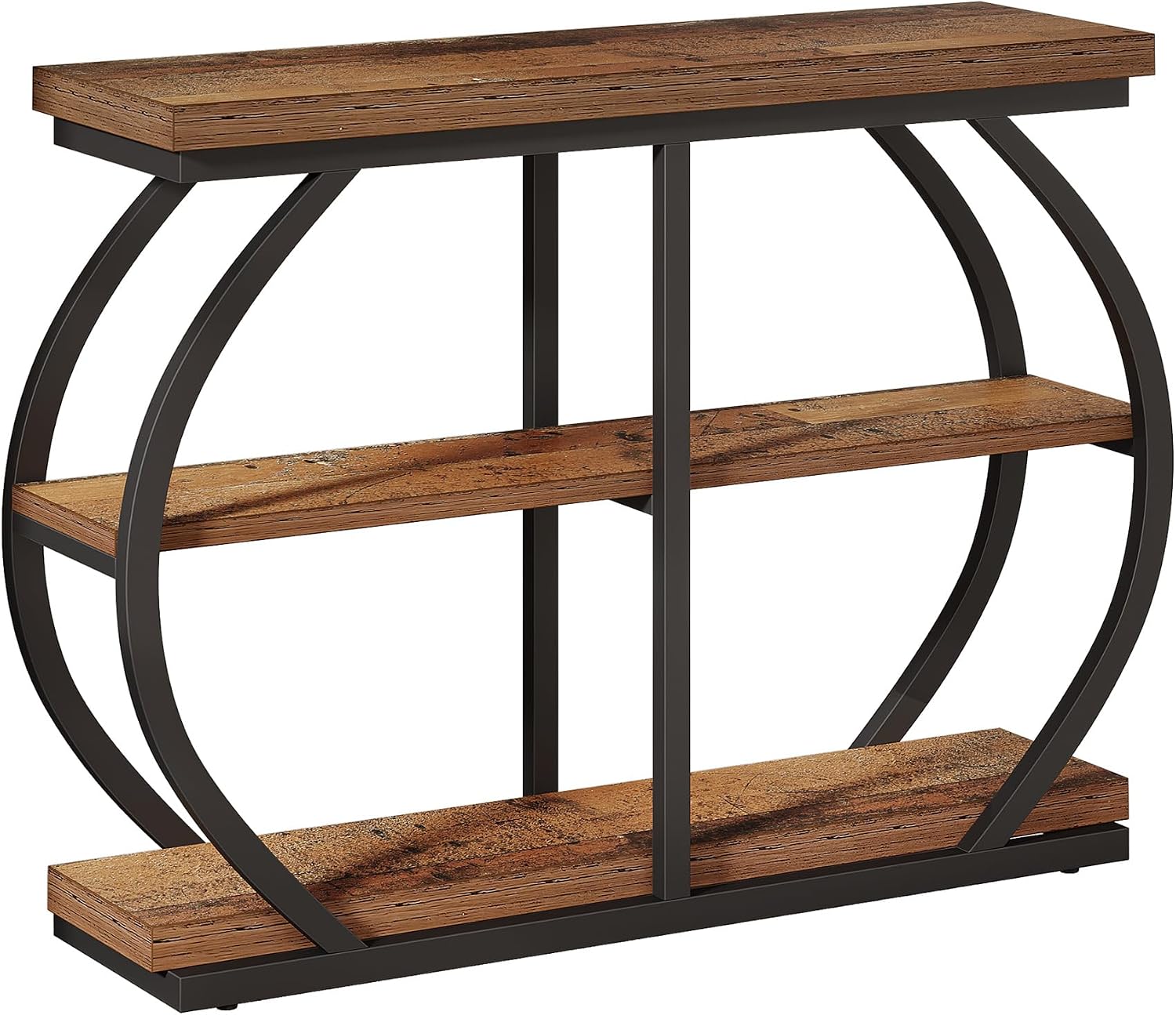 Tribesigns 41.3' Console Table, Industrial 3-Tier Entryway Table with Arched Metal Frame and Storage Shelves for Living Room, Hallway, Mix Brown