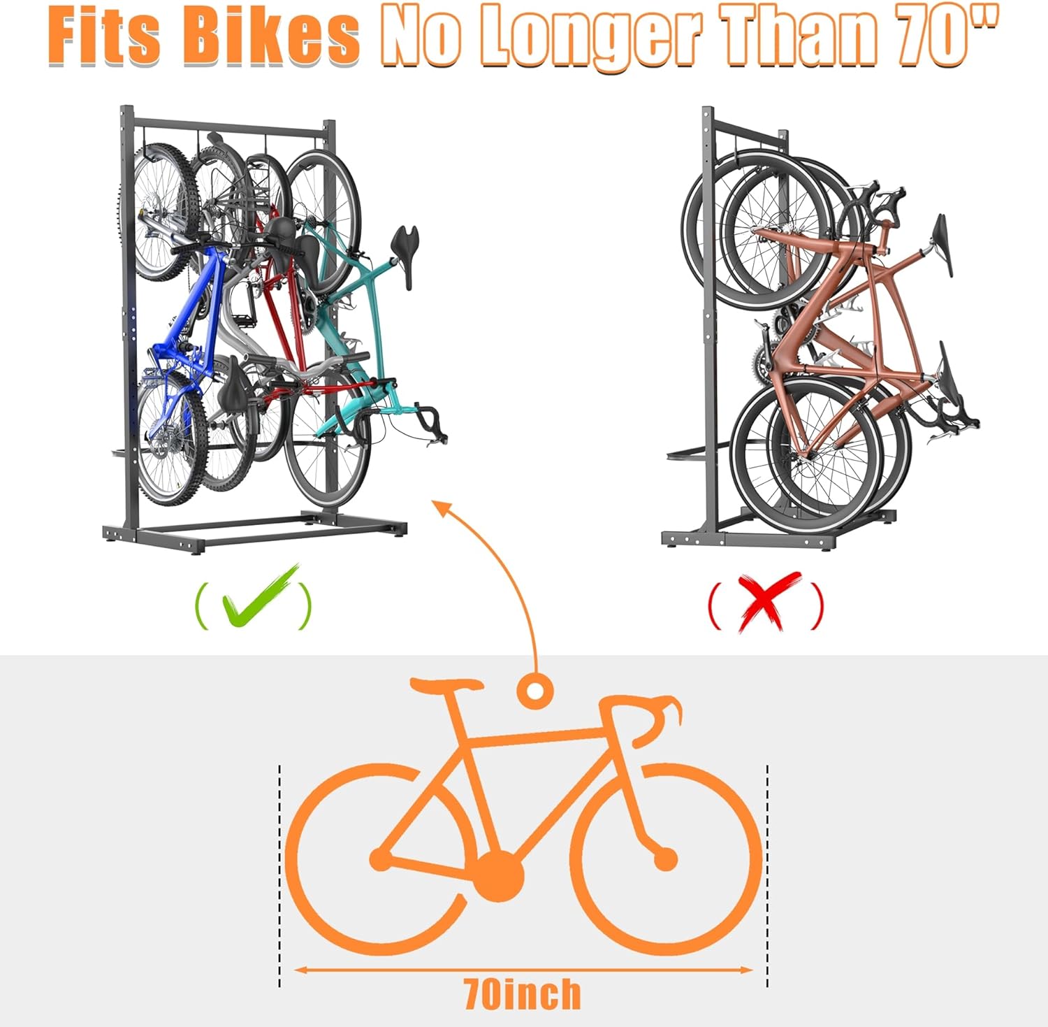 TORACK Garage Freestanding Hanging Bike Stand for Garage, Heavy Duty 4 Bikes Vertical Bike Storage Stand Floor Bike Storage Rack