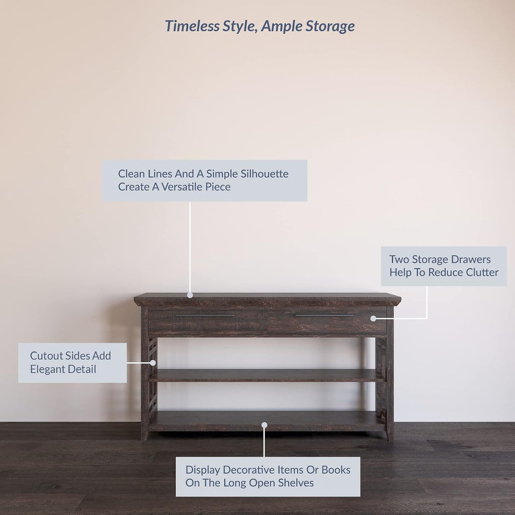 BELLEZE 3 Tier Console Table with Two Storage Shelves & Drawers, Wood Accent Sofa Table for Entryway Living Room Hallway - 55 Inch - Norrell (Espresso)