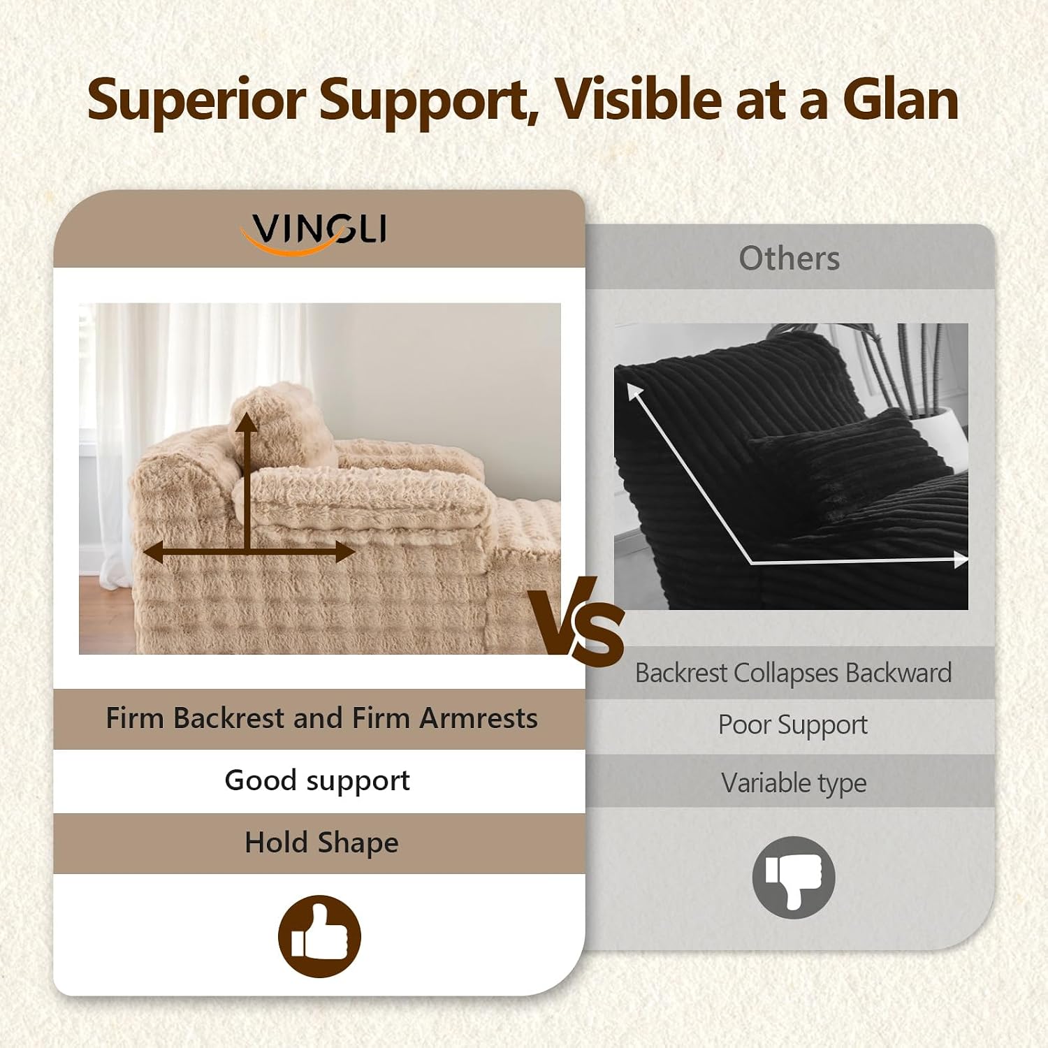 VINGLI Boneless Chaise Lounge Chair, Light Brown Oversized Reading Chair Upholstered Bubble Fleece Cloud Couch Sofa Recliner Bed Comfy Sleeper Sofa for Living Room, Movie Room, Bedroom