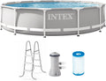 Intex Prism Frame 12 Foot x 30 Inch Round Above Ground Outdoor Swimming Pool Set for Backyards with 530 GPH Filter Pump and Steel Frame Pool Ladder